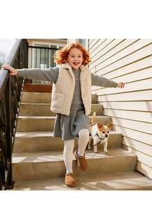 Kids' Fuzzy Slippers For Boys & Girls - Soft Indoor/Outdoor House Shoes, Non-Slip Platform Slip-Ons For Toddlers, Little & Big Kids - Lạc đà - Xem 2