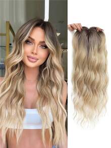 Hair Toppers For Women 18inch Wavy Hair Toppers For Women Toppers Hair Pieces For Women With Thinning Hair Ombre Highlight Synthetic Wig Clip In Hair Topper Wiglets With Fringe Bang Add Hair Volume - Multicolor - View 16