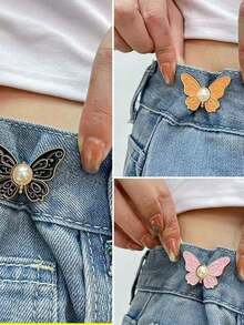 1对/2对蝴蝶扣金属束腰带，可调节腰部紧固件，无需缝纫，裤子腰围收紧器 - 彩色 - 查看 7