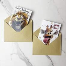 1pc/2pcs Funny Giraffe & Lion Birthday Greeting Cards, Suitable For Birthday, Thank You, Holiday Greetings And More, Perfect Gift For Animal Lovers, Great For Family, Friends And Colleagues, Unique Birthday Or Holiday Card