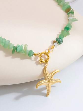 1 pieza Collar de acero inoxidable con piedra natural, collar gargantilla de lujo delicado y resistente al desgaste con forma de estrella de mar para mujeres