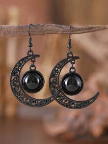1 Đôi bông tai mặt dây chuyền hình trăng lưỡi liềm rỗng màu đen kiểu Gothic, bông tai Halloween, bông tai trăng lưỡi liềm thanh lịch, trang sức Gothic, unisex - màu đen - Xem 6