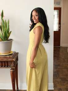 Steph T Extreme Wide Leg Zip Front Sleeveless Jumpsuit Wide Leg Zip Front Sleeveless Casual Summer Women Warm Weather - Yellow - View 6