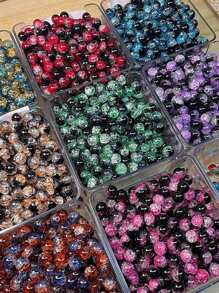 A Set Of 50 Mixed Color Glass Crack Beads - Shiny 10mm Round Glass Beads, Suitable For DIY Jewelry Making, Bracelets, Necklaces, Earrings - Carefully Selected Varieties, No Power Required, Glass Bead Products