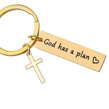 1pc "Let God Lead" Cross Keychain, Christian Keychain, Religious Keychain - Golden New - View 2