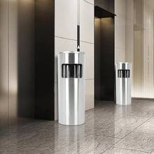 Hotel Ashtray Trash Can With Ashtray For Outdoor Use - Stainless Steel Standing Ashtray With Trash Can - Trash Can Height 60 Cm - 30 L - Silver 2 - View 2