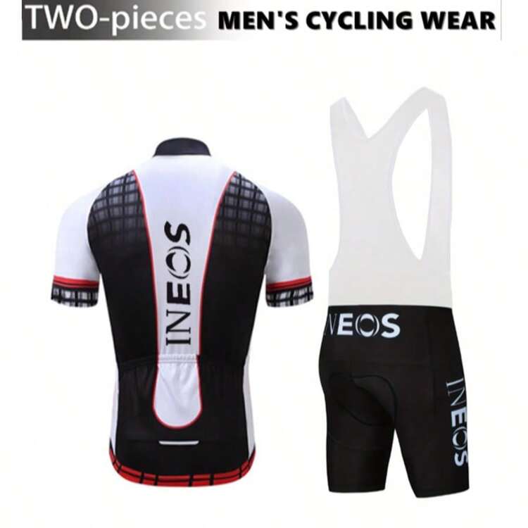 Set di maglia e pantaloncini da ciclismo professionali del team INEOS - Imbottitura in schiuma ad alta densità per il sedile, top smanicato abbinato a camicia a maniche corte utility, abbigliamento sportivo estivo, top utility da ciclismo in fibra di poliestere - Multicolore - Visualizzare 2