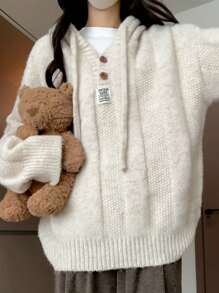 2025 Women's Hooded Sweater - Cozy Loose Fit Knit Pullover For Autumn & Winter, Soft Ribbed Top In Beige & Grey, Casual Long Sleeve Fashion Sweater - Perfect For Everyday Wear, Fall Clothes For Women