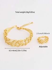 2件套【来自沙特阿拉伯的精美礼物】24K镀金可调节手链戒指套装，女士珠宝，优雅波西米亚风格手链设计，叠戴波西米亚风珠宝，沙特女士时尚珠宝套装，多种款式可选，日常及派对佩戴的完美礼物