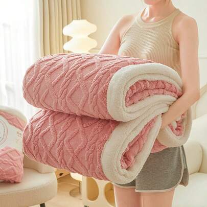 2-Ply Taffeta Sherpa Reversible Throw Blanket, Warm Blanket Suitable For Sofa, Bedroom, Living Room, Multi-Purpose