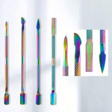 4Pcs Color Titanium, Metallic Nail Art Cuticle Pusher Set Double-Ended Stainless Steel Peeler Scraper Gel Nail Polish Remover Manicure Tools, Nail Supplies, Nail Tools, Nail Art Tools, Back To School, Nails, Nail Tools For Press On Nails Protect Beautiful Feet And Health - Nhiều màu - Xem 4