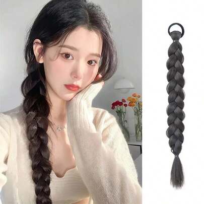 شعر مستعار ضفائر أسلوب صيني جديد لامرأة، شعر إكسسوارات مشدود باليد على شكل ضفيرة ذيل السمكة طبيعي بارد، ضفائر مزدوجة كبيرة