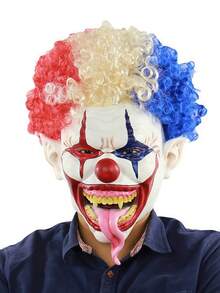 1pc Halloween Exploding Head Mask, Big Mouth Long Tongue Clown Mask, Latex Horror Mask With Exploding Hair - Multicolor - View 2