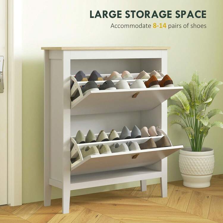 Contemporary White Two-Drawer Shoe Storage Cabinet For Entryway Organization - Stylish And Functional Design - 白色 - 查看 8