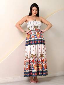 Look Of Millions!!! Long Strapless Dress With Floral Print - French Vanilla - 查看 2