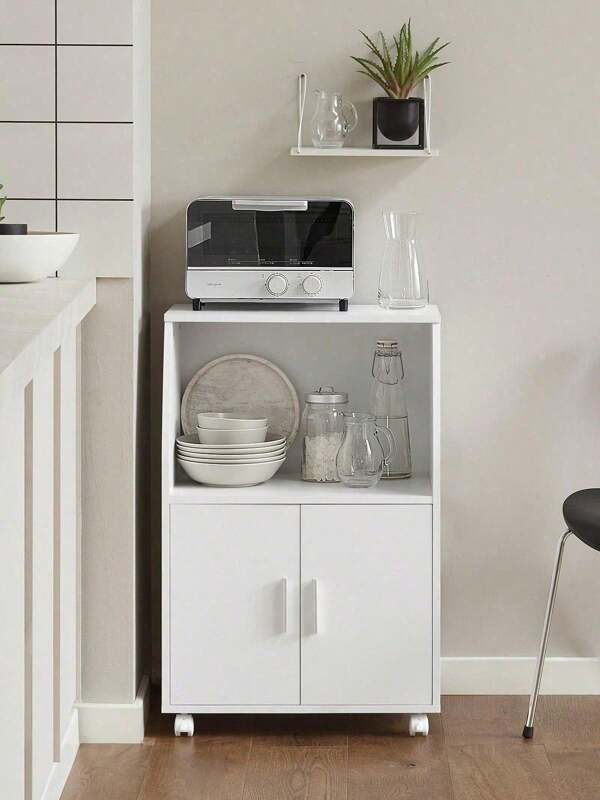 SoBuy FRG241-W, Microwave Shelf, Kitchen Wheeled Storage Trolley, Kitchen Storage Cabinet Cupboard Unit