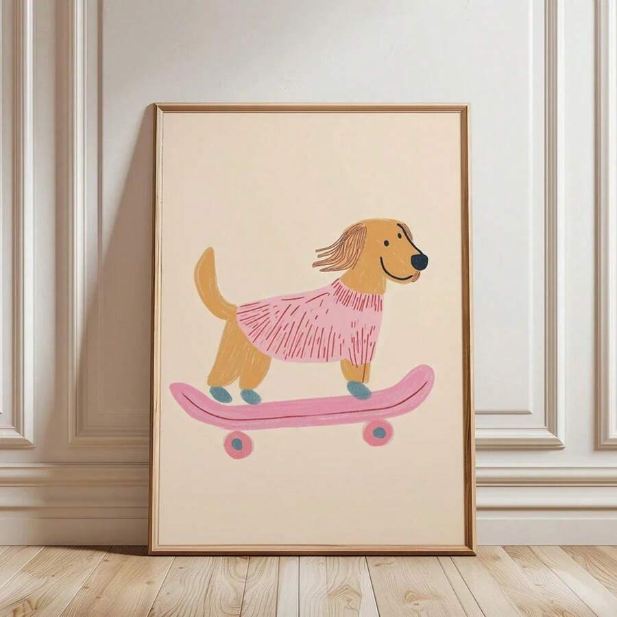 1 幅帆布画,酷酷的贵宾犬,可爱的戴太阳镜的狗,兔子,多彩儿童现代幼儿园派对动物插图墙面装饰,无框架 - 藍色 - 查看 1