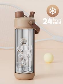 18oz Insulated Water Bottle With 2-In-1 Straw Lid, 24 Hours Cold Retention, Leak-Proof, Stainless Steel Double Wall, Suitable For Sports, Fitness, Travel And School - Brown - View 3