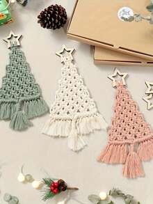 Set de 3 piezas de árbol de Navidad de macramé para hacer uno mismo - Kit de manualidades de tejido apto para principiantes en verde esmeralda, crema y rosa - Regalo perfecto para amigos y familiares, decoración del hogar, decoraciones navideñas, decoración de habitación de invierno