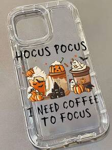 Large Hole Transparent Halloween Coffee Pattern UV Printing Phone Case Suitable For IPhone 16/16Plus/16Pro/16ProMax 13/13Pro/13ProMax 12/12Pro/12ProMax 11/11Pro/11Pro Max 7/8 X/Xs - 透明 - 查看 5