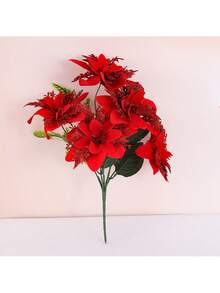 1 Strauß doppellagige künstliche Weihnachtsdekoblumen, Feiertags-Dekorblumen, geeignet für Weihnachtsbaum-Dekoration und Feiertags-Geschenke