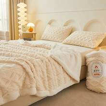 2-Ply Reversible Sherpa Fleece Blanket, Warm Blanket Suitable For Sofa, Bedroom, Living Room, Multi-Purpose - Creamy White - View 9