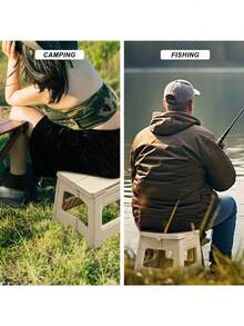 1pc Foldable Plastic Stool - Adjustable Telescopic Portable Stool, Outdoor Fishing Chair, Household Plastic Small Stool - White - View 12