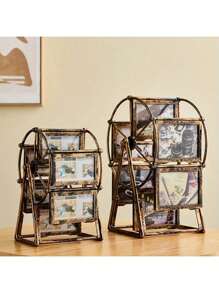 1个创意复古旋转摩天轮相框 - 4英寸/5英寸个性化家庭相框，可容纳12张照片，需自行组装，包含ABS塑料相框和随机图案插片 - 生日礼物、家居装饰、办公桌配件、情人节惊喜、复活节纪念品、客厅装饰、家庭回忆珍藏 - 銅色 - 查看 8