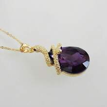 18k Gold Plated Water Drop Crystal Multicolor  Snake Pendant Necklace 16"+2"2025 - Purple - View 8