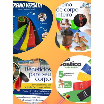 Kit 5 Faixas Elásticas Para Exercícios Multifuncional Yoga Fisioterapia e Treino