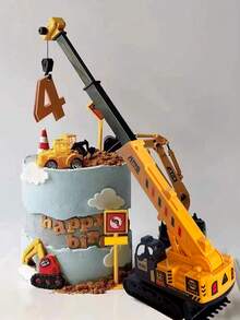 12pcs/Set Construction Vehicle Cake Topper - Excavator, Bulldozer, Loader Engineering Theme Birthday Party Cake Decorations