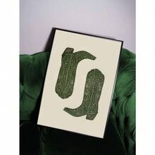 1 pieza Decoración artística Botas de vaquero de olivo Póster de lienzo - Arte de pared occidental vintage sin marco para sala de estar, dormitorio, oficina en casa, cocina - Impresión artística con patrón de dibujos animados en orientación vertical, tinta sobre lienzo, decoración de pared colgante para todo el año