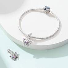 1Count DIY Romantic Classical Pink Purple Zirconia Butterfly, Flower, Animal Series Bead Hanging, Suitable For Pandala Bracelet, Fashionable And Exquisite For Daily Wear, Holiday Gift