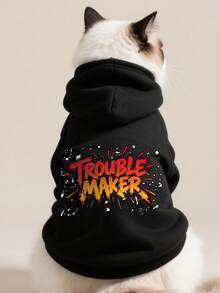 1pc Black Pet Sweatshirt, Warm For Winter, Suitable For Teddy, Poodle, Puppy, Small Dogs, Cats, Autumn/Winter Pet Casual Hoodie, Anti-Shedding - Black - View 1