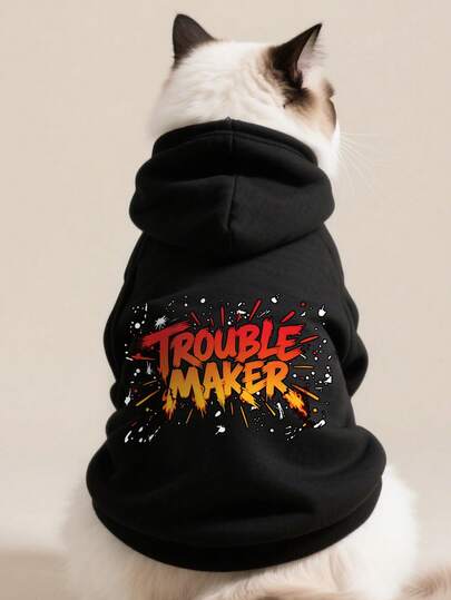 1pc Black Pet Sweatshirt, Warm For Winter, Suitable For Teddy, Poodle, Puppy, Small Dogs, Cats, Autumn/Winter Pet Casual Hoodie, Anti-Shedding