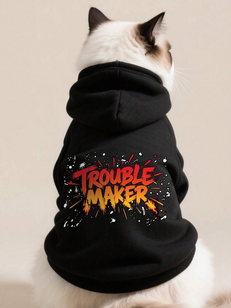 1pc Black Pet Sweatshirt, Warm For Winter, Suitable For Teddy, Poodle, Puppy, Small Dogs, Cats, Autumn/Winter Pet Casual Hoodie, Anti-Shedding - Black - View 1