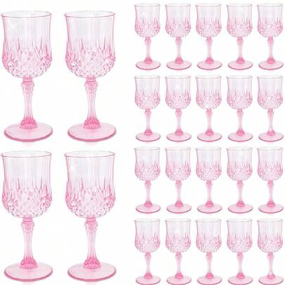 AGH 12/24/48 Pack 7oz Plastic Wine Drinking Glasses, Pink Plastic Vintage Champagne Vintage Wine Glasses, Unbreakable Goblets For Parties Wedding, Party, Red Wine Glass, Bars, Restaurants