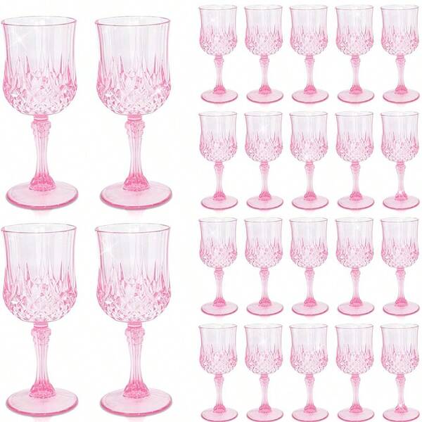 AGH 12/24/48 Pack 7oz Plastic Wine Drinking Glasses, Pink Plastic Vintage Champagne Vintage Wine Glasses, Unbreakable Goblets For Parties Wedding, Party, Red Wine Glass, Bars, Restaurants