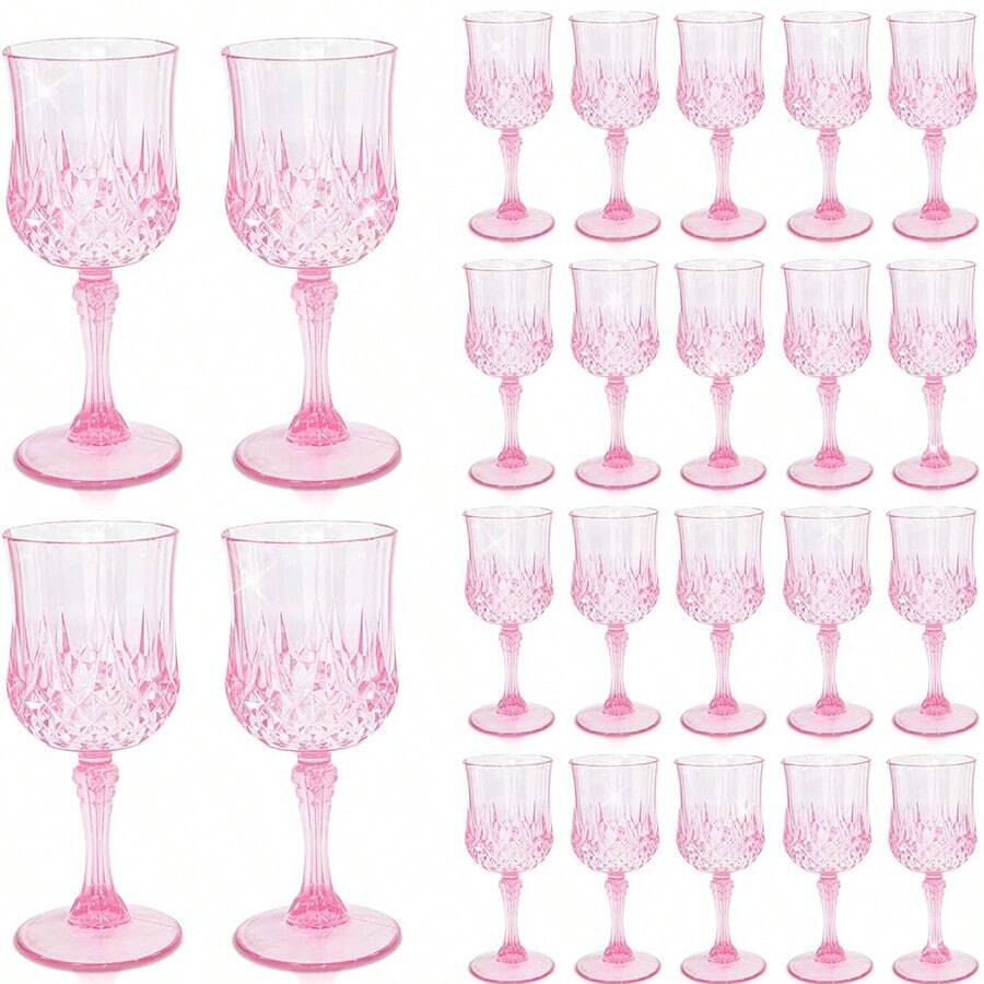 AGH 12/24/48 Pack 7oz Plastic Wine Drinking Glasses, Pink Plastic Vintage Champagne Vintage Wine Glasses, Unbreakable Goblets For Parties Wedding, Party, Red Wine Glass, Bars, Restaurants - Hồng - Xem 1