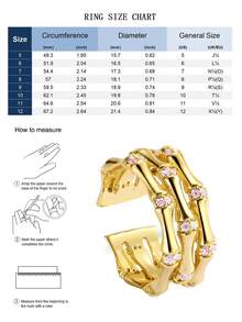 Charm-In 1 chiếc nhẫn đốt ngón tay bằng tre mạ vàng nhiều lớp đính đá Zirconia đỏ và Zirconia hồng, quà tặng ngày lễ tình nhân - đá vàng/hồng - Xem 4
