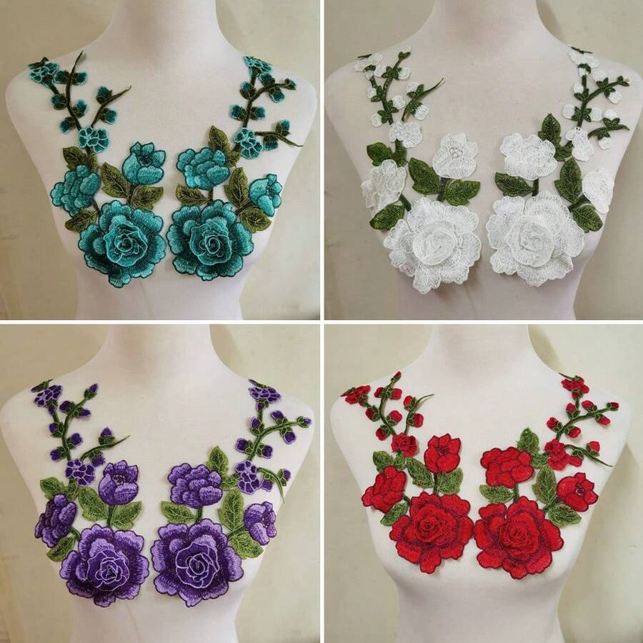 2 件/包彩色刺绣花布贴,牛仔服装装饰贴花,水溶性花边缝纫配件 - 彩色 - 查看 1