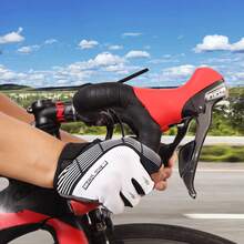 Souke Sports Guantes de ciclismo acolchados de medio dedo, guantes de bicicleta que absorben los golpes, antideslizantes, transpirables, para ciclismo de carretera, para hombres y mujeres - Blanco/Negro - Ver 3
