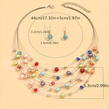 3PC Boho Multilayer Colorful Imitation Pearl Beads Necklace&Earrings Set For Women Jewelry Set Party Wedding Gift - 彩色 - 查看 2