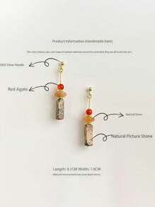 1 Pair Of 925 Sterling Silver Jewelry Women'S Earrings, Handmade In Vintage Tassel Bead Wood, Using Natural Red Agate, Gold Sand Glass Beads, Tiger Eye Stone, Ear Protection, Low Allergenicity, Durable, Suitable For Daily Wear And Vacation Beach Accessories, Bohemian Style