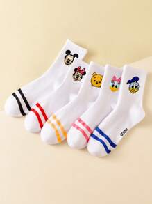 Disney 5 Pairs Cartoon Character Crew Socks, Soft & Breathable Mickey Mouse & Socks, Novelty Socks For Men And Women