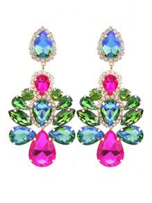 ACEHLN 新款長款金屬彩色水晶吊墜耳環，高品質時尚鑽石配飾女士批發 - Style 1 - 查看 10