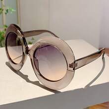 2024 New Women's Large Size Round Frame Fashion Glasses Fashion Gradient Lens Design Glasses  Semi-Transparent Decorative Glasses - Đen-Xám - Xem 1