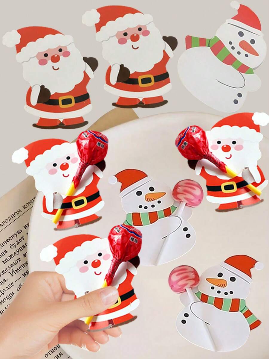 50/100 pezzi Carta per lecca-lecca con Babbo Natale e pupazzo di neve che salutano, decorazione per caramelle e regali di Natale, decorazioni fai-da-te, decorazioni per feste di Natale, forniture per feste di Natale, decorazioni natalizie, pigiami natalizi, regali di Natale, decorazioni natalizie