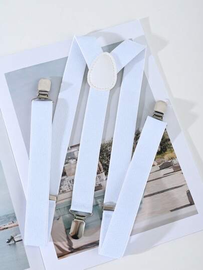 1 pezzo Bretelle elastiche da uomo di colore solido da 25 mm - Bretelle a 3 molletta Macaroon, cinghie elastiche, bretelle regolabili di alta qualità (elastico spesso, lunghezza 60-90 cm), accessori autunno-inverno, costumi di Ognissanti, adatti per adolescenti, giovani, uomini, casual, all'aperto, atletica, vacanze, regali di laurea, compleanni, uso quotidiano