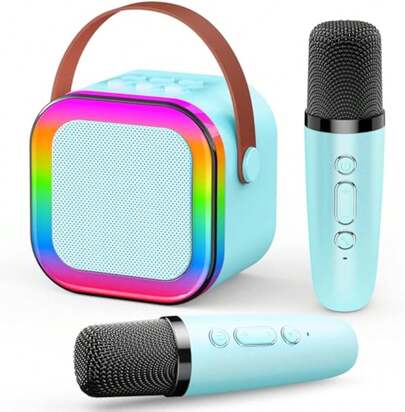 Karaoke Machine 2 Microphones Birthday Gift, Microphone And Speaker All-In-One Wireless Microphone Karaoke Family Singing Home KTV Smart Light Bluetooth Speaker Portable Wireless Karaoke Speaker With Wireless Microphone, Stereo KTV Speaker System, Wireless Speaker With Colored LED Light, Karaoke Machine Suitable For Outdoor, Sports, Travel